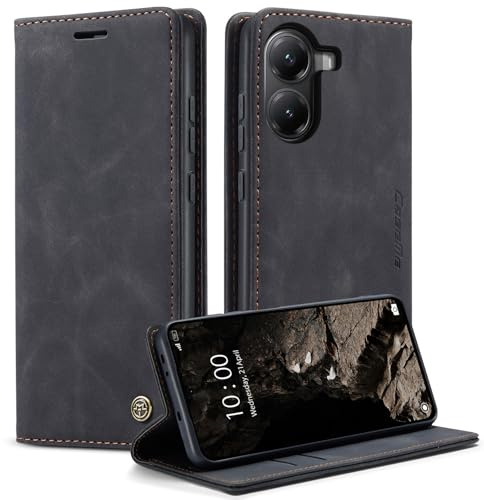 Caseme Cover per Xiaomi Poco X7 Pro con [2 Pezzi Vetro Temperato],Flip Custodia Pelle PU Libro Portafoglio con [Slot Cart] [Supporto Stand] [Magnetica],Nero