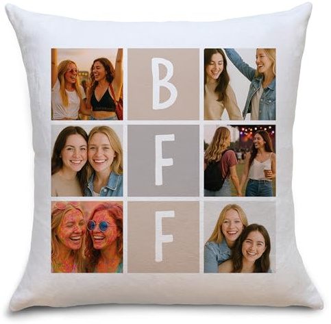 OWLBOOK® Personalisiertes Foto Kissen mit 6 Fotos Bedrucken Lassen | Geschenke für Beste Freunde Besti | Fotogeschenke zum Geburtstag Weihnachten | Fotokissen 40x40 zzgl. Füllung | BFF