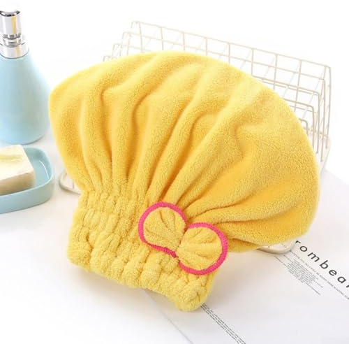 HEBEOT Schnell trocknender Haarturban für Damen, super saugfähige Mikrofaserkappe zum Schutz der Haare während des Trocknens (Gelb)
