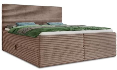 Sofnet Boxspringbett Mollo mit 2 Bettkästen, Doppelbett mit Bonell-Matratze und Topper, Polsterbett in weichem Cordstoff, Bett, Bettgestell für Schlafzimmer (Braun (Tilia 17), 180 x 200 cm)