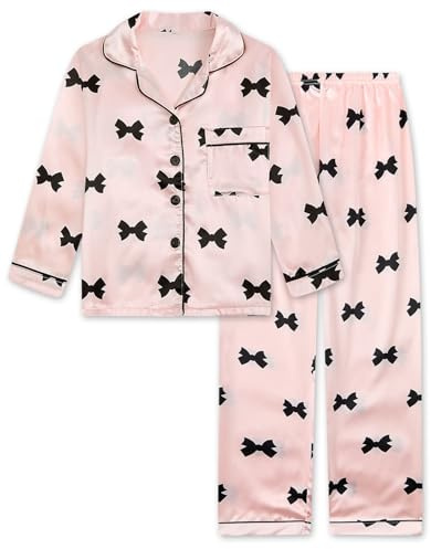 JiAmy Flickpyjamas set rosett satin 130, champagnerosa, 02-rosa, 11-12 år