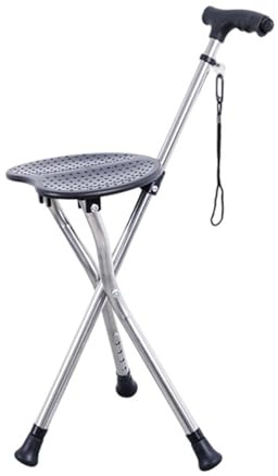 VIVIWI Canne de marche pliable avec lumière LED et siège à 3 pieds pour randonnée, camping, golf