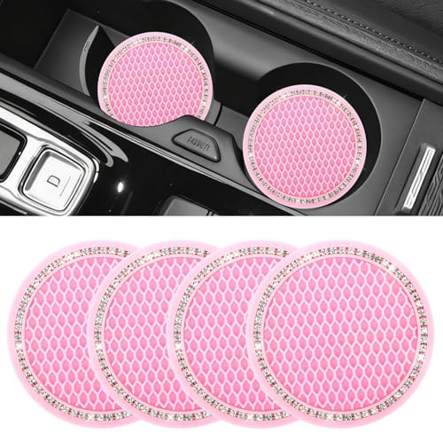 Feirdhoo 4 Stück Auto-Untersetzer, Universal Auto Getränkehalter Untersetzer, Versenkte Auto-Innenzubehör, Anti-Rutsch Auto Untersetzerset, Autozubehör für Frauen, Kaffeebecher Getränkematte (Rose)