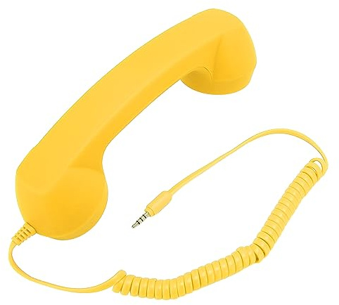KIMISS Retro-Telefonhörer für Smartphones und PC – Kabelgebundener 3,5-mm-Hörer mit Strahlenschutz, One-Touch-Antwort, Lautstärkeregelung und 9 Fuß Langem Spiralkabel (Yellow)