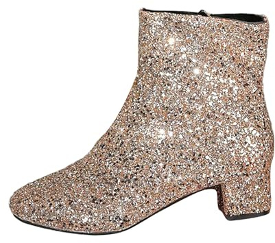 Vinterstövlar dam 42 – damankelstövlar med klack rosa ankelstövlar lätta vinterskor varma stövlar eleganta damstövlar eleganta skor bekväma damskor glitter stövlar casual vinterstövlar, Guld, 40 EU