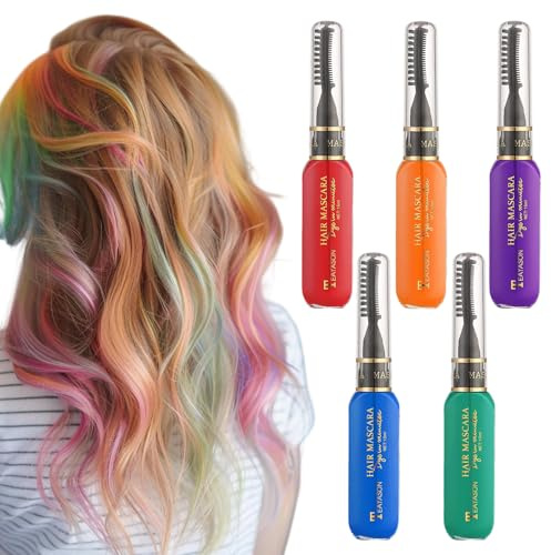 5 Stück Haar Mascara, Haarkreide für Mädchen, Pflanzliche Extraktion, Wasserlösliche Formel, Leicht zu Färben, Geeignet für Karneval, Halloween, Rollenspiel, Party usw(5 Farben)