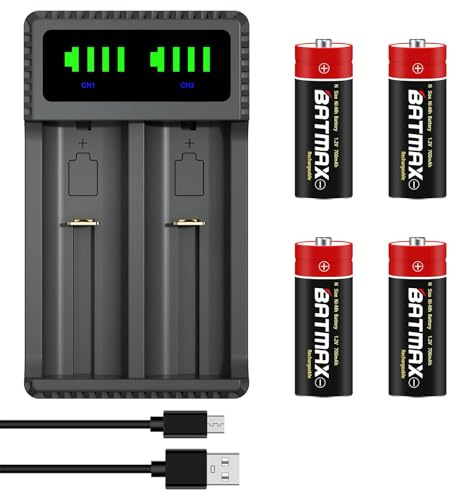 Batmax 4X N Size NiMH Battery and Dual USB Charger for N LR1 E90 MN9100 910A Batteries