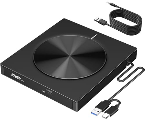 DAUZZOX Externes DVD CD Laufwerk USB 3.0 & USB-C, Ultraflaches Optisches Laufwerk mit 2 USB Ports & SD/TF Kartenleser, Plug & Play External DVD Drive für Laptop PC Desktop Windows Linux