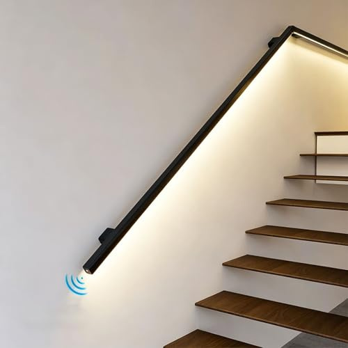 Luce LED per Corrimano Kit Ringhiera per Scale Interne con Luce a Sensore, Corrimano LED Da 1m, 2m, 3m, 4m, 6m, Corrimano per Scale in Alluminio a Sezione Quadrata(Left,0.9m(3.0ft))