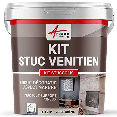 Set Stuckfarbe, STUCCOLIS Putz mit Mörtel und Farbstoff Elfenbein Creme - kit bis zu 7 m²
