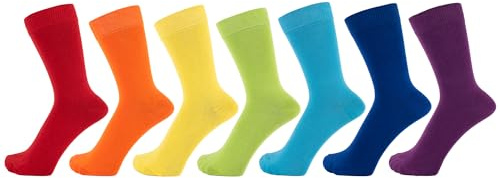 ZAKIRA Combed Cotton Dress Socks - Plain Colour Business Crew Socks for Men & Women, Soft Breathable Cotton - Rainbow Pack of 7, 4-6 (UK)