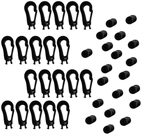 MagiDeal 20 Pieces Plastic 5mm Shock Cord Karabiner Hook Elastic Cord Rope Ends Ties for Fixing Tarpaulin, Banners & Covers
