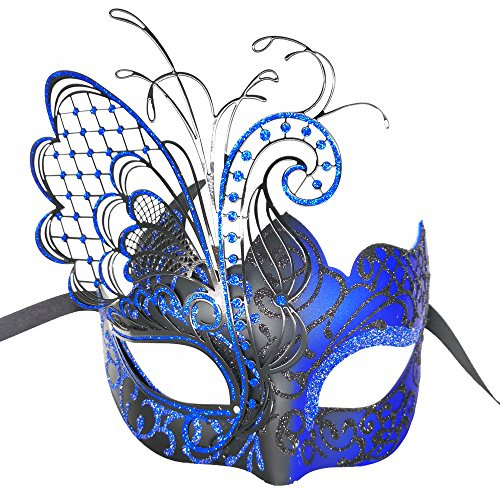 Ubauta Maskerade-Maske für Frauen Venezianische Maske/Halloween/Party/Ball Prom/Karneval/Hochzeit/Wanddekoration (Blau/Schwarzer Schmetterling)