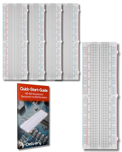 AZDelivery Compatible with MB-102 Breadboard 830 Tie Point Solderless PCB Board Kit 4 Power Rails for Proto Shield Distribution Connecting Blocks compatible with Arduino Including e-Book (Pack of 3)