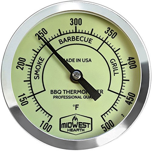 Midwest Hearth Professionale termometro per Barbecue, piegata, Armadio, barile Fumatori, noccioli, cucine e quadrante 7,6 cm, Glow Dial, 2.5 STEM Length