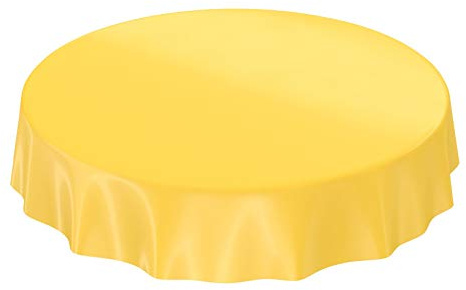 Wachstuchtischdecke Wachstuch abwaschbare Tischdecke Uni Glanz Einfarbig Gelb Eingefasst Rund 140cm