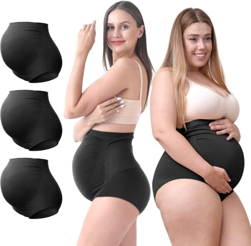 SUNNYBUY Biancheria Intima Premaman a Vita Alta da Donna per Gravidanza Senza Cuciture morbide Mutandine Hipster sopra Il pancione, Nero, Confezione da 3, M