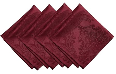 Elrene Damask Fabric Napkins, Polyester, Cranberry, 17 x 17 (Set of 4)