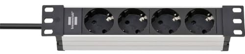 Brennenstuhl aluminiumlinje 10 tum uttagslist 4-fack för ställskåp/kontaktlist 10 tum (2 m kabel, skyddskontaktuttag i 45°-ordning)