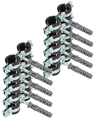 KOTARBAU® Set di 10 fascette doppie per tubi da 1/2 mm con inserto in gomma, antivibrazione, fascetta per tubi a vite, supporto per condotti di ventilazione