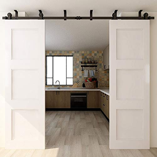 WOLFBIRD 8FT/240CM Kit ferramenta per porta scorrevole a soffitto, con staffa a L, sistema di porte robusto e silenzioso, Tipo T nero