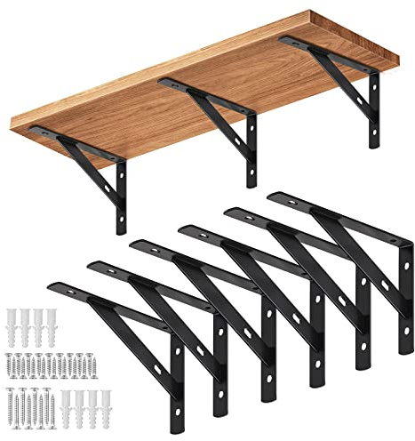 Black Shelf Brackets Heavy Duty Brackets for Shelves 200*120mm 6PCS Decorative with Screws