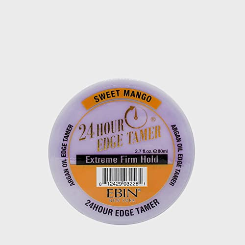 EBIN NEW YORK 24 horas edge tamer refresh - sujeción extremadamente firme, 2.7 oz, mango dulce - sin descamación, sin residuos blancos, brillo y suavidad con aceite de argán y aceite de ricino