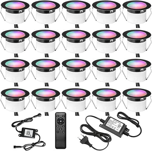INDARUN WiFi Lampe au Sol Spot Encastrable RGBW étanche IP67 Ø45mm - éclairage pour terrasse, patio, chemin, mur, jardin, décoration, intérieur et extérieur (20 pièces)