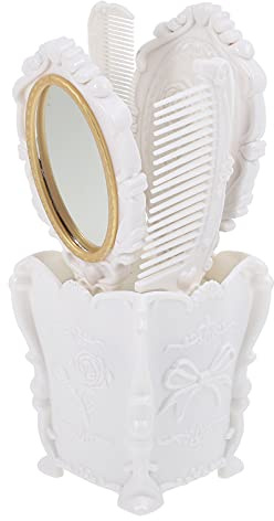Lurrose Hair Brush Comb Set with Storage Holder 4-Piece Hair Brush Comb Detangling Set for Wet Dry Long Short Thick Curly Desktop Vanity Organiser for Dresser Table