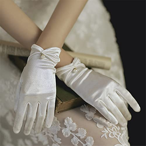 GIVBRO Gants en satin en dentelle transparente pour mariage, soirée, bal de fin d'année, déguisement, opéra, banquet