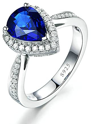 Gualiy Damenringe 925 Silber, Echtgold Eheringe Blau Träne Zirkonia Ring Größe 63 (20.1)