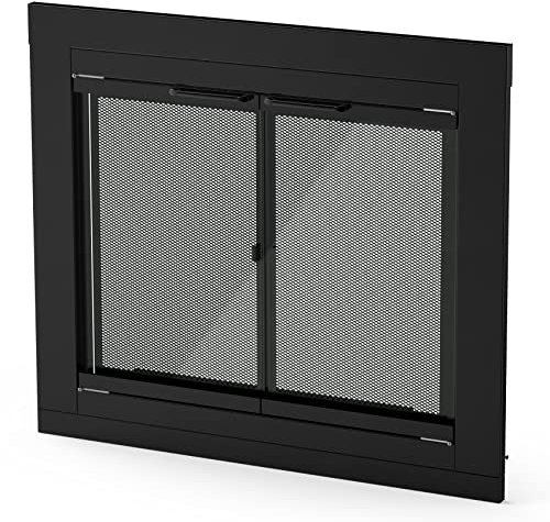 Stanbroil Puerta de cristal estilo gabinete de chimenea, acabado negro, mediano, puerta de pantalla decorativa para chimenea accesorios