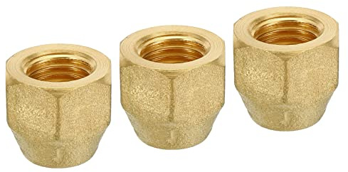 sourcing map Messing Flare Cap, 1/4 Zoll Flare Female Flared Tube Fitting Nut Connector Adapter für HVAC Klimaanlage, 3 Stück
