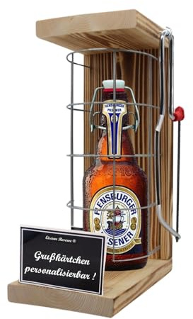 Personalisierte Geschenke für Männer Frauen Geschenkidee - Eiserne Reserve Gitterkäfig Flensburger Pils Bier (1 x 0.33 l) incl. Notsäge - Papa Mama Geburtstag Hochzeit