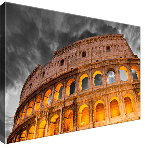 Estika Leinwand bilder - Kolosseum, Schwarz weiß himmel - 60x40 cm, 1 teilige kunstdruck - Wandbilder wohnzimmer, schlafzimmer, Moderne wanddeko, Bild auf leinwand - Rom bilder - 1409A_1E