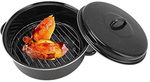 Sartén para asar Multifuncional Acabado moteado negro Hogar Antiadherente Olla para barbacoa Sartén para asar con tapa Utensilios de cocina para batatas asadas Castañas(26cm)