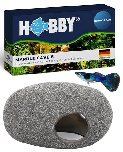 Hobby Aquaristik Marble Cave 8 I 20 x 11 x 14,5 cm I Brut- und Versteckhöhle für Aquarien I Aquarium Dekoration I Deko Höhle für Zwergbuntbarsche, Welse und Garnelen I natürliches Aquariumzubehör