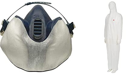 3M 400 Atemschutzmaske, Schutzvlies (10-er Pack) & Sicherheitsoverall mit Kappe, aus Polypropylen, Weiß, Größe M