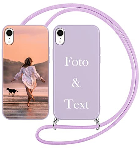 Yoedge Handykette Personalisierte Handyhülle für Apple iPhone XR Hülle mit Band Kordel 6,1,Selbst Gestalten/personalisiert mit Foto Bild Text Individuelle Schutzhülle Lila Cover für iPhone XR Case