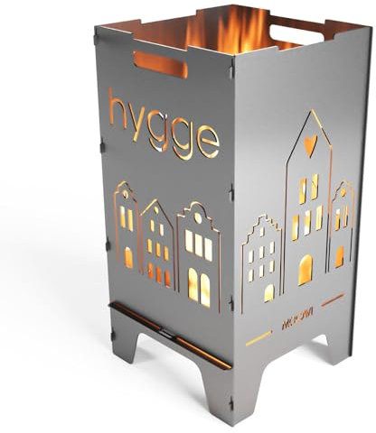 MOCAVI Edelstahl Feuertonne Hygge 73 cm | 3 mm V2A Design-Feuersäule für Garten, Terrasse und Balkon Feuerschale Feuerkorb massiv sicher groß quadratisch Feuerstelle Outdoor faltbar hitzefest