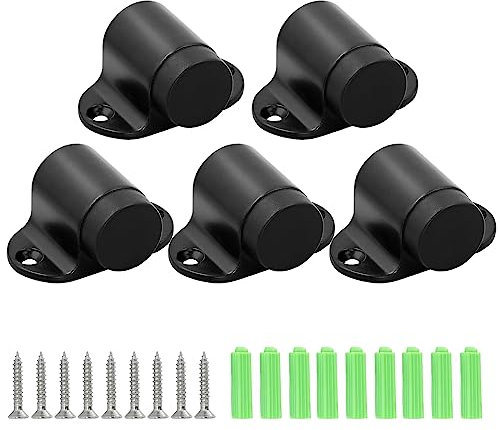 Masendelk Türstopper zur Bodenmontage, robuster Türstopper, flach, schwarz, mit Gummipuffer und Edelstahlschrauben, 2,6 cm Höhe, 5 Stück