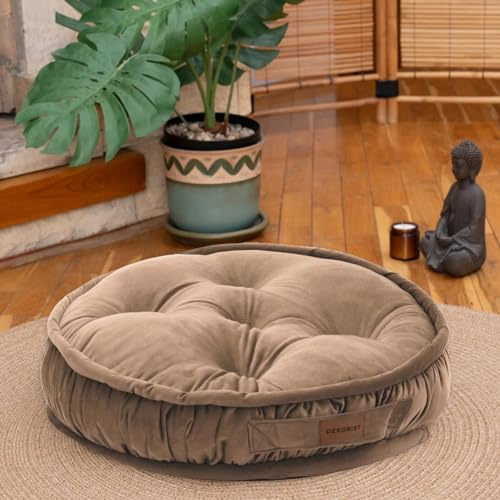 Dekorist Bodenkissen, Cozy Sitzkissen Boden, Dekorative Boden Kissen Rund, Weich Dicker Stuhlkissen, Meditationskissen, Yogakissen, Katzen- und Hundebett, 56x56x12 cm, Hellbraun