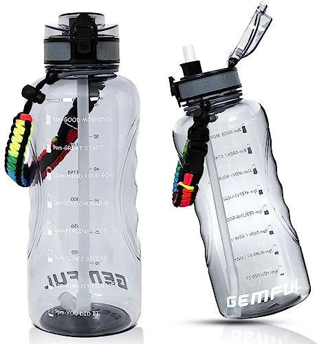 GEMFUL 2L Wasserflasche mit Zeitmarkierungen und Strohhalm BPA-freies Trinkflasche Sport Outdoor