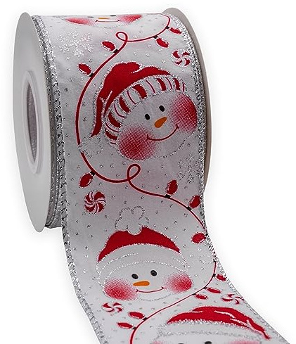 HATIANGE Christmas Wired Ribbon Snowman 6.3CM x 10 Meters, for Gift Wrapping DIY Christmas Tree Bows Wreaths Craft Decoration
