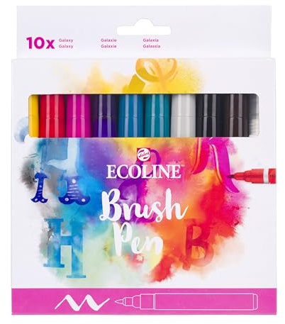 Ecoline Brush Pen-Set mit 10 flüssigen Aquarellstiften – Handlettering-Farbtöne | Mischbare Pinselstifte für Handlettering, Zeichnen und Basteln