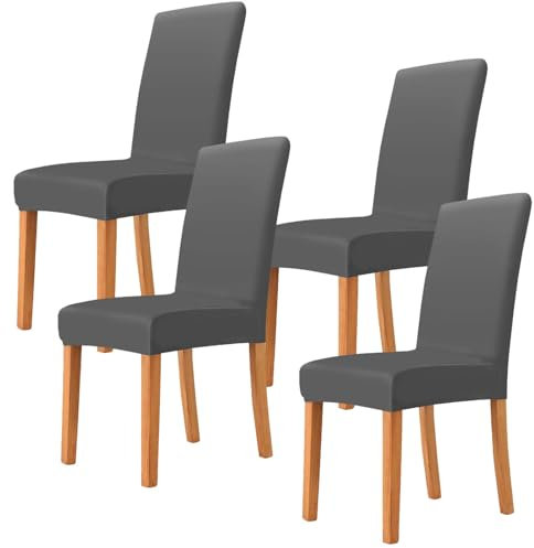 Disnace Stuhlhussen 4er Set Stretch Stuhlhussen für Esszimmerstühle, Abnehmbarer Waschbarer Stühle Schutz Dekoration Stuhlbezug für Hotel Party Bankett Küche Restaurant Haus Hochzeit (Grau)