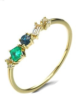 ANAZOZ Damenring 585 Echtgold, Eheringe Damen Schmuck Kleine Ringe mit Smaragd Saphir und Topas Größe 63 (20.1)