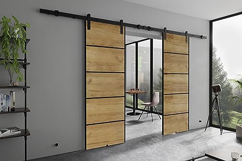 KIER FURNITURE AURA DUO PLUS Schiebetüren – Schiebetür Komplettset Schiene Komplettset Mit Tür – Zimmertüren Mit Zarge Komplett - B132xH205xT1,6 cm - Eiche Craft