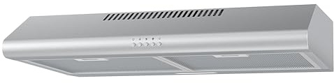 Midea MVU30W4AST 30 inch Under Cabinet Ducted/Ductless Convertible Slim Vent Durable Stainless Steel Kitchen Reusable Filter, 3 Speed Exhaust Fan and 2 LED Lights Range Hood