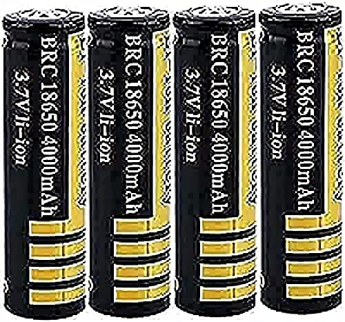 Batterie Rechargeable 3.7 Li-ION 4000Mah Batterie Bouton Grande Capacité Piles Supérieures pour Lampe De Poche LED, Lampe Frontale, Cloches,4 Pièces